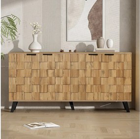 Komoda z 4 drzwiami - 160,5 x 35,5 x 78 cm - do salonu, jadalni - Płyta wiórowa - Kolor drewna