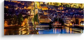 Obraz - Most Karola, Praga, Czechy (z zegarem) (90x30 cm)