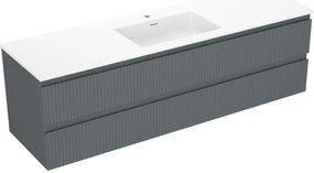 Mexen Rivel szafka łazienkowa 160 cm z umywalką Otis, 2 szuflady, ryflowana , grafit mat/biała mat - 91A20-16047-2-BFF66-W18M