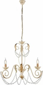 Damascus - żyrandol z lakierowanego żelaza w kolorze kości słoniowej, dekor piklowany, stare złoto, cyrkonie kryształowe, 3 światła, Ø47 cm