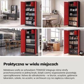 Szafa metalowa ze schowkiem antracytowo-czerwona, 900x1850x450 mm: TOMASZ
