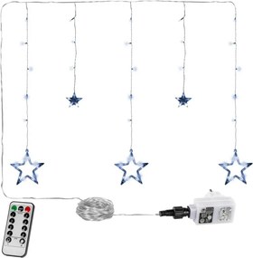 Świąteczna kurtyna 5 gwiazdek, 61 LED, zimna biel, pilot