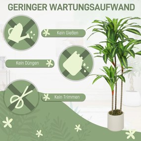 HOMCOM Sztuczne drzewo dracena 120 cm z giętkimi pniami i białą donicą do salonu sypialni biura | Aosom PL