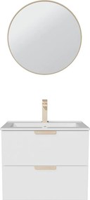 Wisząca szafka łazienkowa z umywalką wpuszczaną w blat, baterią i lustrem – Biała – szer. 60 cm – AVORELI