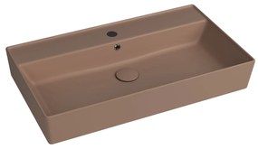 Umywalka ceramiczna nablatowa / wisząca brązowa z półką i otworem na baterie 80x45 cm LERA Cappuccino