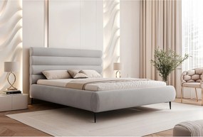 BESILIO Stylowe łóżko z pojemnikiem 140x200 Marbella II- łóżko tapicerowane na wysokich nogach, stelaż drewniany - Jasnoszare