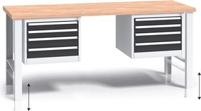 Stół warsztatowy z regulacją wysokości G3, 2000 x 685 x 840-1050 mm, 2x 4 szufladowy kontener, grafitowy