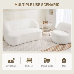 HOMCOM Sofa 2-osobowa, zaokrąglony design, kanapa z pokryciem fleece, do salonu, sypialni, biura, Kremowy