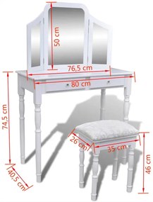 Biała toaletka z lustrem i stołkiem Lenifo