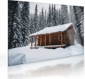 Obraz na szkle - Pokryta śniegiem chata (70x50 cm)