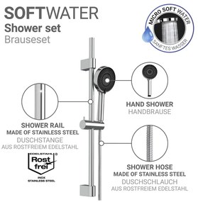 Zestaw prysznicowy ze stali nierdzewnej w kolorze srebra ze słuchawką prysznicową/z drążkiem z suwakiem 70 cm Softwater – Wenko