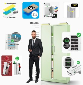 Szafa na dokumenty biurowa metalowa pastelowy zielony : Fresh Style JAN H 900 x 1950 x 400 mm