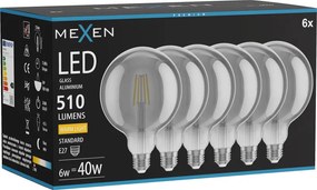 Mexen Vintis 6x żarówka filament LED E27, G125, 6W, Ciepła - 2700K, 510 lm, smoke - L158-E27-0627-70x06