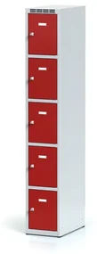 Alfa 3 Szafka skrytkowa, 5 schowków, 1800 x 300 x 500 mm, zamek obrotowy, drzwi czerwone