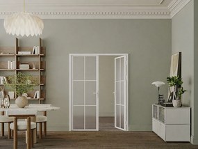 Dwuskrzydłowe odwracalne ościeżnicowe drzwi aluminiowe z matowym szkłem - 2 x W204 x S73 cm - Białe - SEROTO