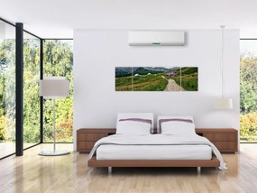Obraz - Krajobraz górski z domami (170x50 cm)