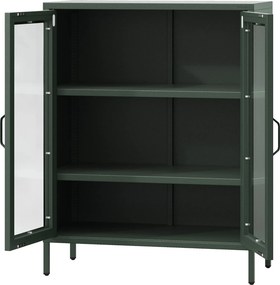 Niska witryna z metalu Modern Gina butelkowa zieleń