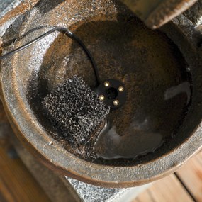 Outsunny Fontanna Ogrodowa, Styl Ceglanym, 5-stopniowa, Zasilana Słonecznie, Diodami LED, 107cm, Żywica Syntetyczna, Szary/Brąz