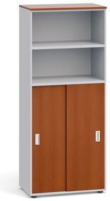 Szafa biurowa PRIMO, przesuwne drzwi na 3 półki, 800 x 420 x 1781 mm, szary / czereśnia