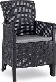 Zestaw Mebli Ogrodowych Stół ARGOS 160-210 cm Ciemnoszary Dąb/Czarny i 4x Fotel FRESNO Czarny Technorattan Nowoczesny