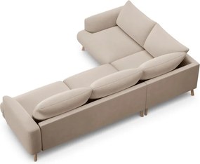 Beżowy aksamitny narożnik (lewostronny/w kształcie litery L) Naomi – Micadoni