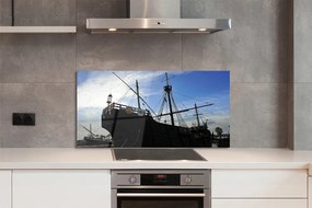 Szklany Panel Sylwetka Statku pod Niebem