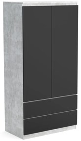 Szafa 90cm Garderoba z 2 szufladami i wieszakiem LUNA Beton/Czarny
