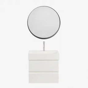 Zestaw Wiszących Mebli Łazienkowych Z Drewna I Forniru Jesionowego Zintegrowany Z Umywalką Ona Biała & - Sklum