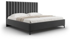 Ciemnoszare tapicerowane łóżko dwuosobowe ze schowkiem i stelażem 160x200 cm Casey – Mazzini Beds