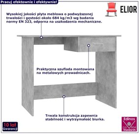 Loftowe biurko do pokoju w kolorze beton - Mirden