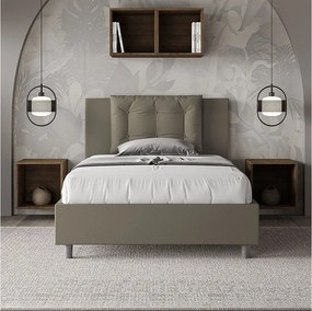 Łóżko wyposażone w stelaż z listwami tapicerowane 120x190 sztucznej skóry cappuccino Annalisa