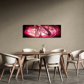 Obraz różowych fraktali (z zegarem) (90x30 cm)