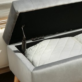 HOMCOM Tapicerowana ławka z miejscem do przechowywania, pokrycie z aksamitu, nogi z drewna, do salonu, sypialni, przedpokoju, 80 x 35 x 40 cm, Szary