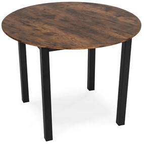 Zestaw Stół Okrągły TEO 100 cm Dąb Rustykalny/Czarny i 4 Krzesła Tapicerowane RICK 2 Czarne Nowoczesne Loft