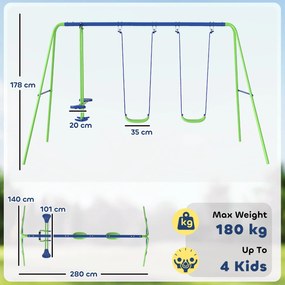 Konstrukcja Huśtawkowa Outsunny na zewnątrz z 2 Huśtawkami, Zielona