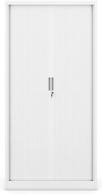 Metalowa szafa biurowa na akta z roletą DAMIAN, 900 x 1850 x 450 mm, biała