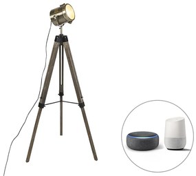 Inteligentna lampa podłogowa statyw drewniany ze spot studio w tym WiFi B35 - BrahaPrzemysłowy Oswietlenie wewnetrzne