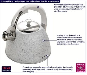 Klasyczny czajnik z gwizdkiem biały marmur 3L - Hoksing 3X