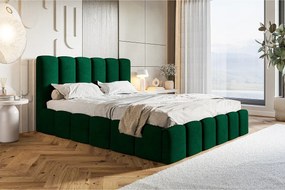 Emporius Palermo łóżko dla dwóch osób - łóżko tapicerowane 180x200 cm - pojemnik i stelaż, tkanina aksamitna, zielony (Kronos 19)