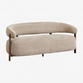 Sofa 2-osobowa Jolie W Tkaninie Szenilowej Madera Oscura | Dark Brown Wood & Tkaniny Szenil Pszenica Brązowa - Sklum