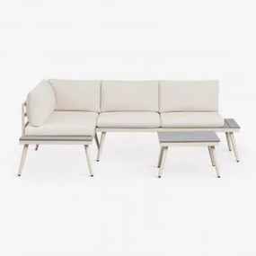 Zestaw Ogrodowy Z Narożną Sofą Na 4 Osoby I Stolikiem Kawowym Z Aluminium I Drewna Nadi Beżowy Tapioca – Jasnoszary - Sklum