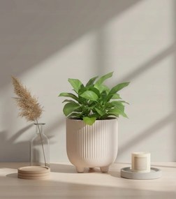 Doniczka Osłonka Beż 15 cm z Ceramiki na Trzech Nóżkach Designerska Donica