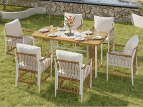 Zestaw jadalniany ogrodowy na 6 osób, stół jadalniany z żelaza, konstrukcja z żelaza ocynkowanego, 6 krzesła rattanowe, Beżowy