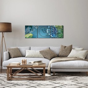 Obraz - Liście roślin tropikalnych (z zegarem) (90x30 cm)