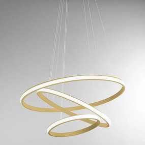 Żyrandol LED Iole S3 60W ściemnialny, nowoczesna lampa wisząca z 3 pierścieni, szczotkowane złoto, barwa ciepła 3000K, strumień 3000 lm