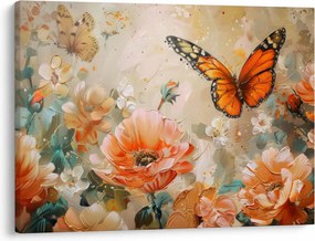 Obraz - Motyl i kwiaty, obraz olejny (70x50 cm)