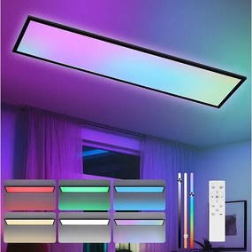 Panel LED NETTLIFE 120 x 30 cm, ściemnialny, długi, zmieniający kolor panel sufitowy RGB z pilotem, 39 W, czarny