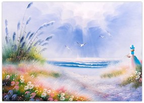 Obraz na szkle - Romantyczna plaża, obraz olejny (70x50 cm)