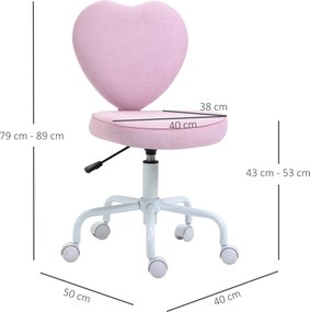 HOMCOM Krzesło obrotowe krzesło komputerowe regulacja wysokości siedziska śliczna różowa tkanina lniana