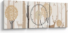 Obraz - Ilustrowany las (z zegarem) (90x30 cm)